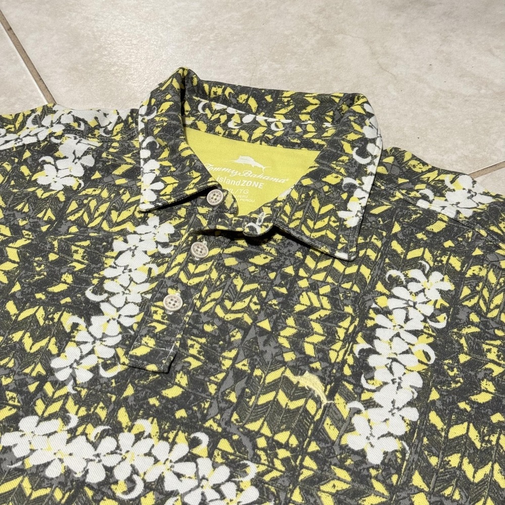Tommy Bahama Polo Shirt Mens Extra Large Gray Yellow Hawaiian islandZONE Pima